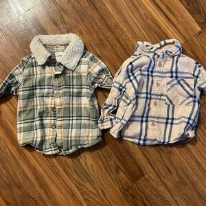 Plaid Kids Shirts - Green and Beige